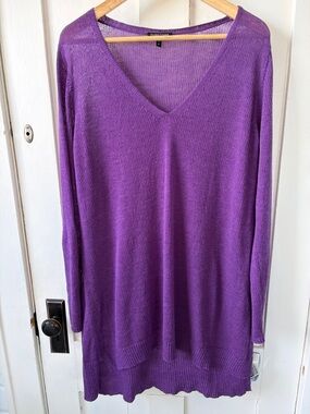 Eileen Fisher XL Magenta V-Neck Lightweight Knit Sweater